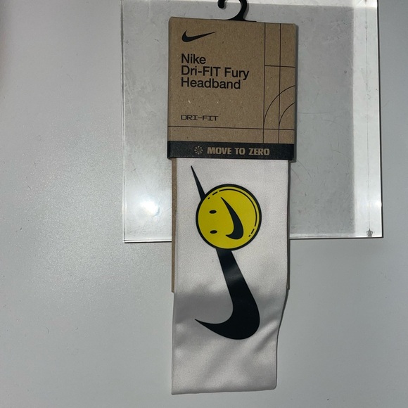 Nike Dri-FIT Fury Headband White with Black and Yellow Accents - Picture 1 of 1